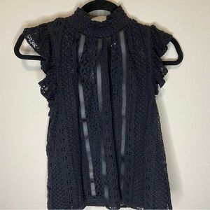 Express Faux Leather & Lace Mock Neck Flutter Sleeve Gramercy Tee